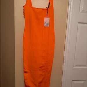 Missguided Bright Orange Midi Dress